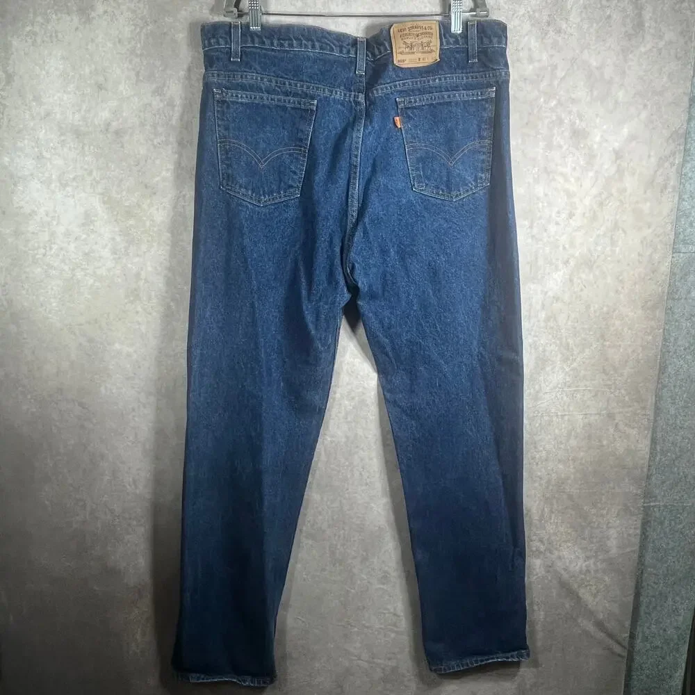 Vintage Levi's 505 Jeans Mens 42X32 Blue Medium Wash Denim Orange Tab‎ Straight